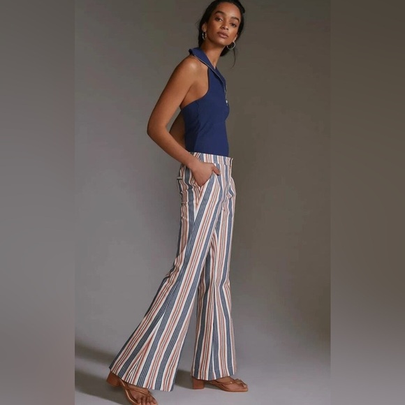 ANTHROPOLOGIE Low-Rise Multicolor Striped Flare Leg Pants · See Measurements - Picture 3 of 15
